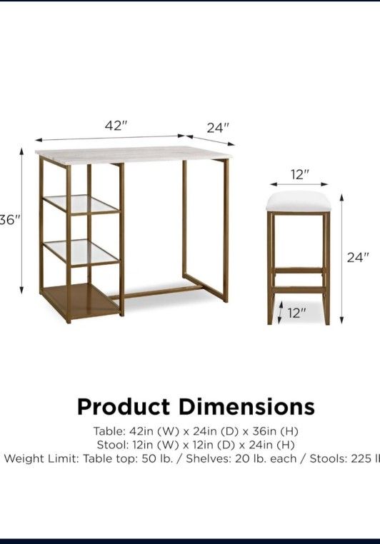 Faux Marble Metal And Glass Table, Desk, Bar, With Shelves