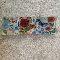 5009-HTT Vintage Midcentury Prima Glass Serving Tray Butterflies & Flowers