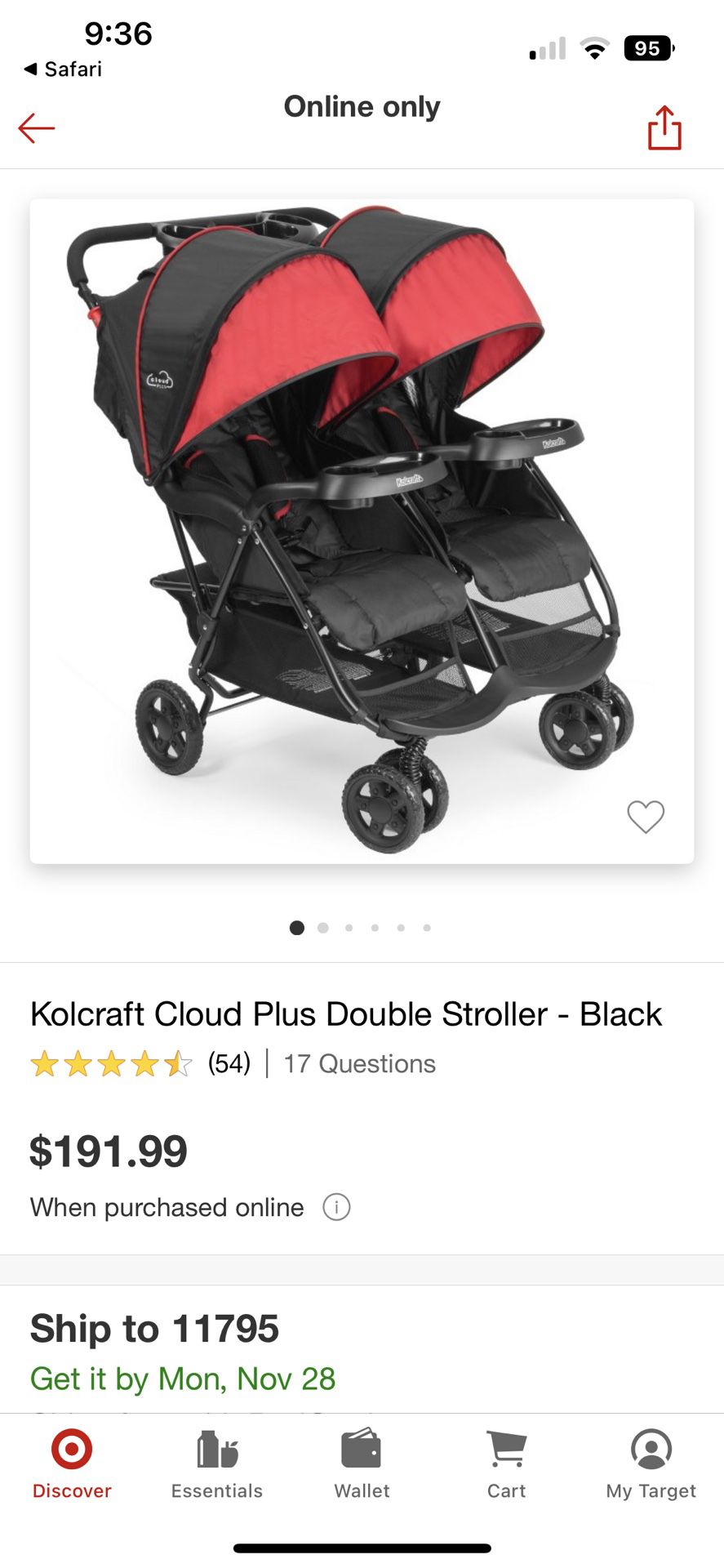 Kolcraft Cloud Plus Lightweight Double Stroller 