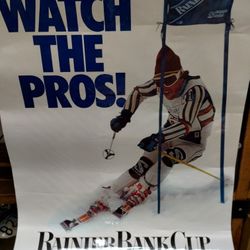 Vintage 1979 Rainier Bank Cup skiing poster, "Watch The Pros!", Snoqualmie Summit