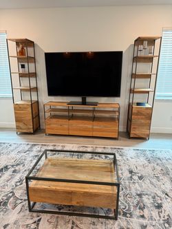 West Elm  Industrial Solid Wood Modular Large Media Set With Open & Closed Storage (101")
