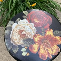 Roses At Midnight,  24 Inch Wooden Stool.