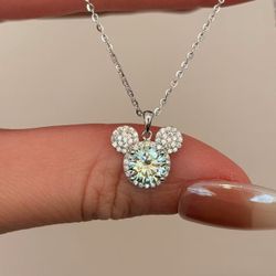 Disney Mickey Mouse 1 Carat Solid Silver Certified Moissanite Wedding Necklace 