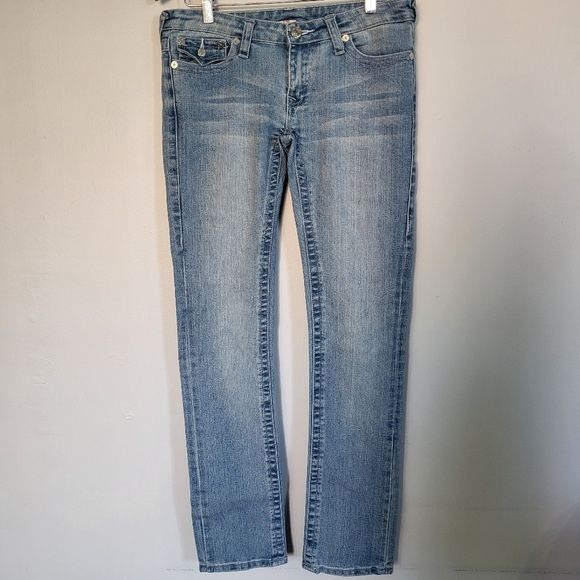 True Religion Lightwash Bootcut Denim Jeans Silver Symbol Size 29