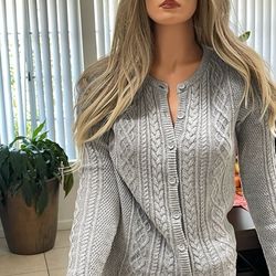 Gray Womens Forever 21 Button Sweater Cardigan Small