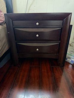 Dark Wood 2-Drawer Nightstand with top pull out board