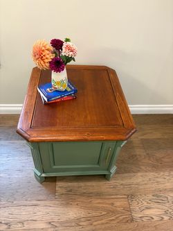 Refinished Farmhouse Accent Cabinet | Sage Green & Natural Wood