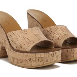 VERONICA BEARD Paulita  Leather & Cork Wedge Sandals Size 7