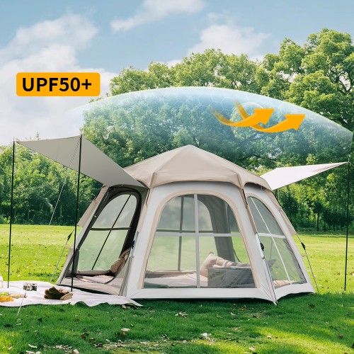 Instant Camping Tent for 4 Person,2 Mesh Windows & 2 Doors,Hexagonal Design,Easy Set Up for Family Camp, Outdoor Activity
