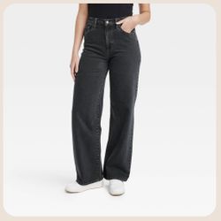 Black Washed Wide Leg Jeans 