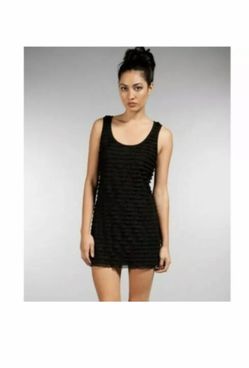 FREE PEOPLE Women's Black Stretch Ruffled Racerback Bodycon Mini Tunic Dress Size small. Condition is Pre-owned. See pictures ask questions and make