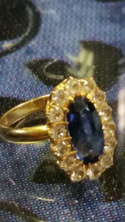 14 karat gold with real sapphire and CZ Diamond size 7 women's ring