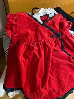 Red Corduroy Girls Dress with black Trim