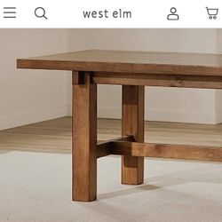 Free Delivery NEW IN-BOX West Elm 109" Dining Table, Solid Pine Wood, Vintage Brown Finish (Retail $3,000)
