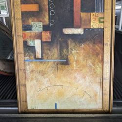Oil On Canvas Framed Abstract Painting 