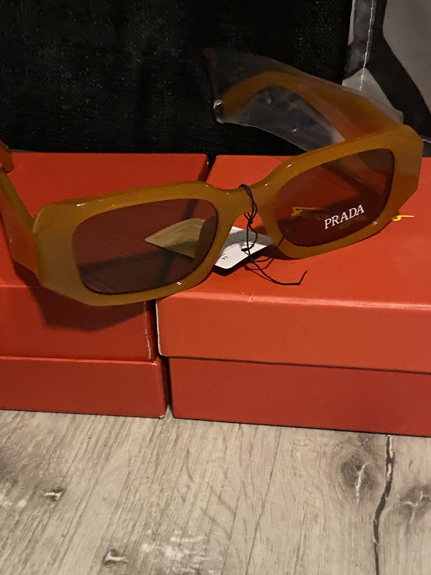 Prada Rectangular Orange Sunglasses