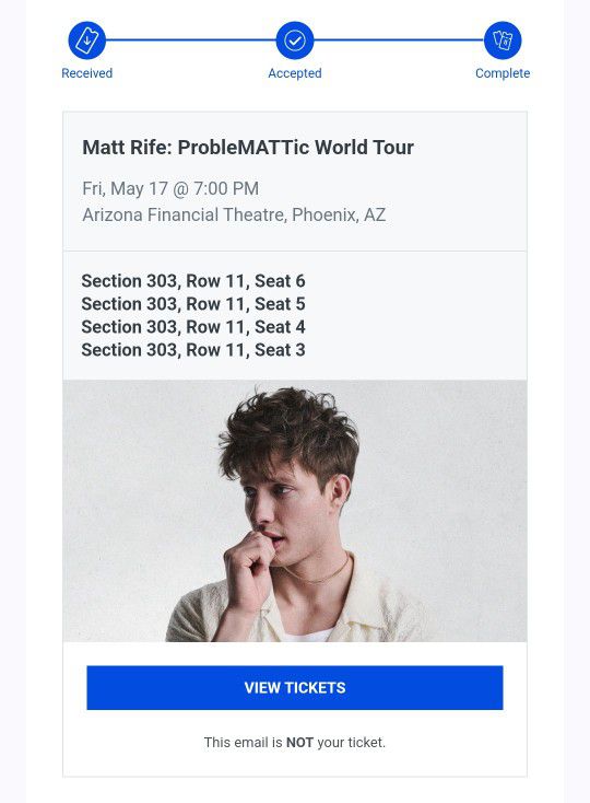 $300 for 4 Tickets to Matt Rife Frday MAY 17 7 PM SOLD OUT