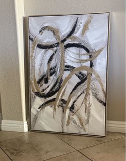 Large Abstract Canvas Wall Art Gold Black White