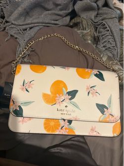 Kate Spade flap Crossbody  Orange Toss Print Cream Madison