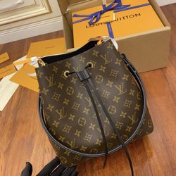 LOUIS VUITTON NÉONOÉ MM Coated Canvas Cowhide Trim Bucket Bag Handbag Crossbody Shoulder Bag(63)83