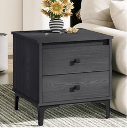 Black 2-Drawer Nightstand Side Table Set Of 2