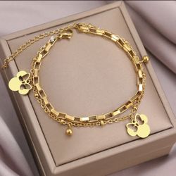 New Gold Stainless Steel Layered Mickey Bracelet