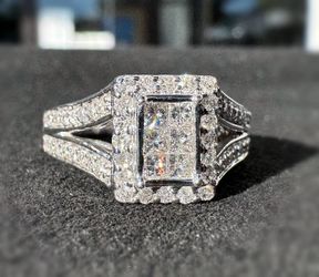 Jewelry 10k solid white gold natural diamonds princes 1.00CTW composite rectangle frame ring size 5.75