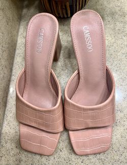 Womens Open Toe Square Mules Sandals Flip Flop Slip On Chunky Block High Heel 38