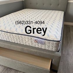💥New Queen Grey Tufted Upholstered Bed With Storage & New Mattress Included 💥
