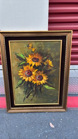 Framed Sunflower Oil Painting Signed