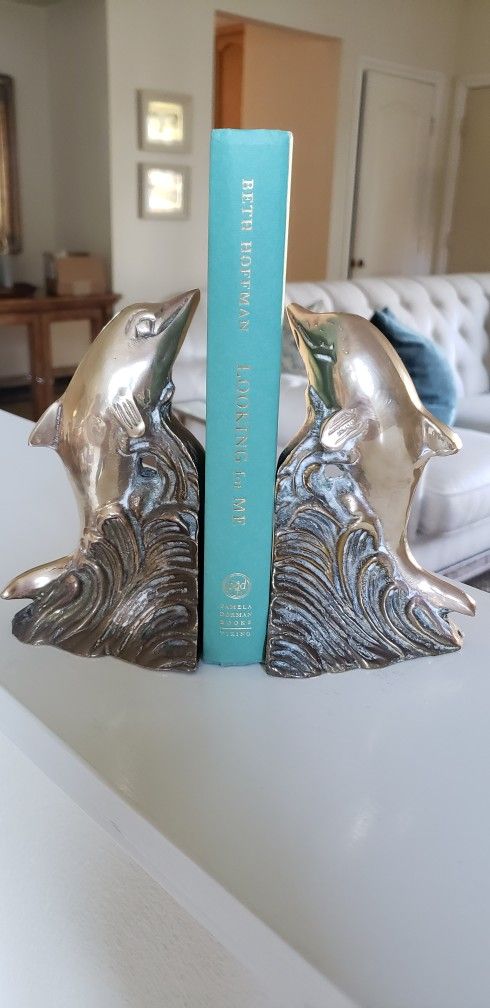 Vintage Brass Dolphin Bookends 