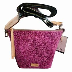 Consuela mena wedge purse fuchsia tooled leather bag Pink Crossbody
