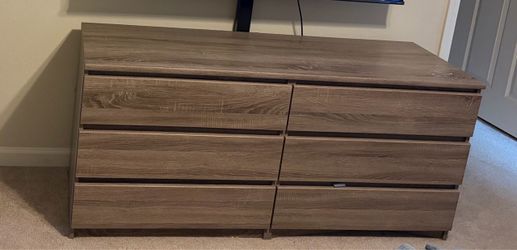 6-Drawer Double Dresser Wood Grain Finish