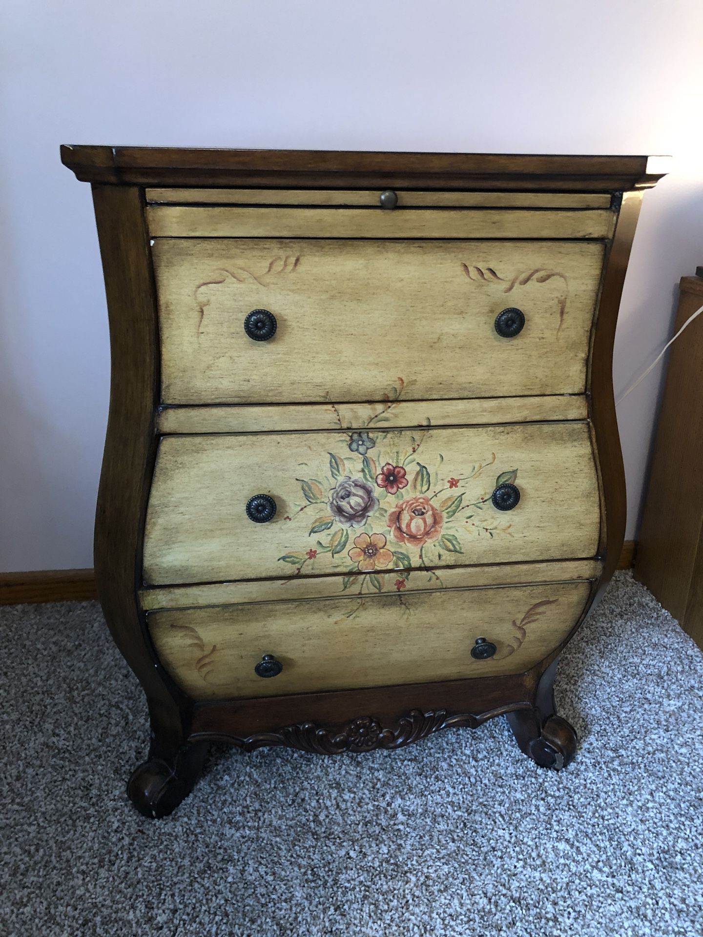 Vintage Floral Bombay Cabinet With Writing Shelf