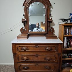 Antique Victorian Marble Top 3pc Vanity 