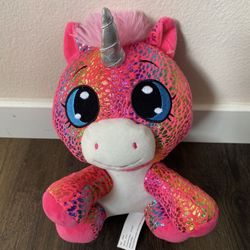 Cute Stuffed Animal - Pink Glittery Unicorn Plush Toy - Medium Size 