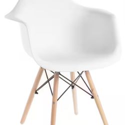 2 Chairs Mid-Century Modern White Style Plastic DAW Shell Dining Arm Chair with Wooden Dowel Eiffel Legs