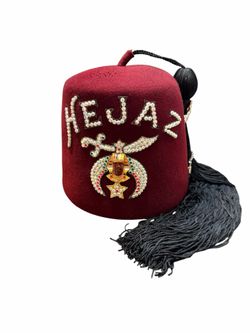 Vintage Fez Hat Shriners Hejaz Rhinestone Tassel Hat w/ Carry Case