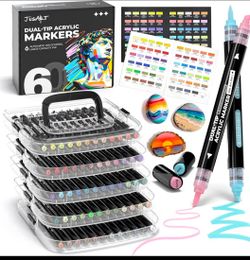 JusArt 60 Colors Ink Control Acrylic Paint Markers Dual Tip Art Supply Kit w/Case (New)