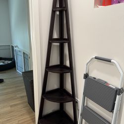 Solid wood five shelf corner bookcase