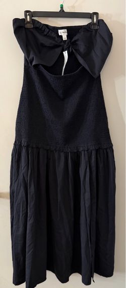 The Drop Black Strapless Bow Midi Dress (L)
