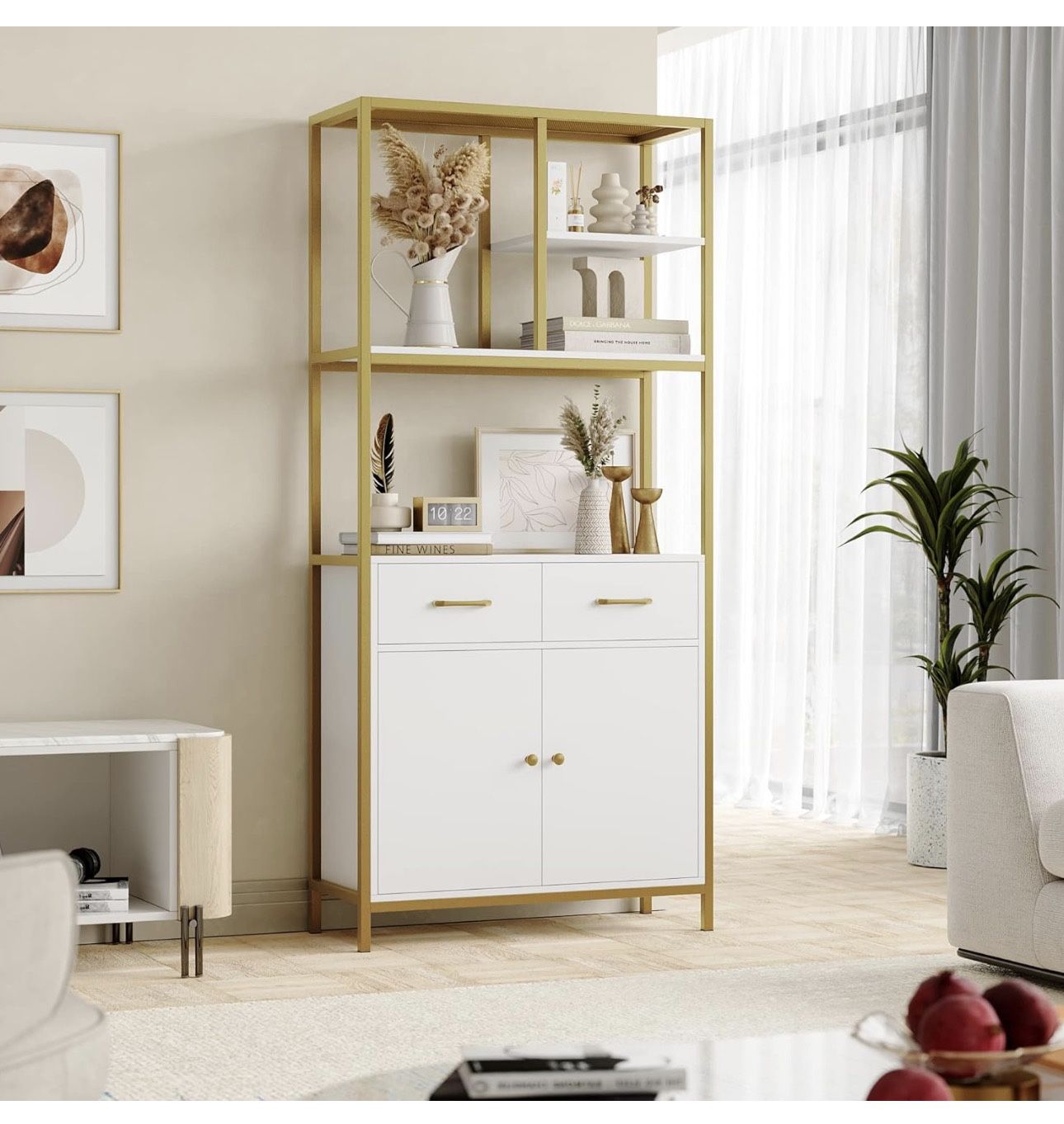 Gold & White Modern Storage Shelf Cabinet β Excellent Condition β¨