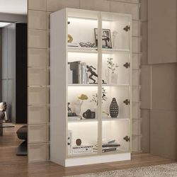 Glass Display Cabinet with 4-Tier Storage Shelves