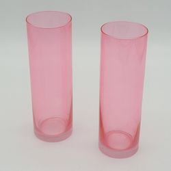 Lot of 2 Krosno Pink Glass Flutes, Contempo Design - Inspo 1980s, made in Poland
