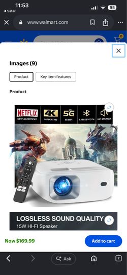 HONPOW Smart Projector with Wifi and Bluetooth/Android TV Native 1080P Movie Projector Built-in Apps Google TV Portable Projector for Home Theater Off