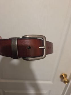 Brown Leather Belt with Silver Buckle Reversible Size S 30-32