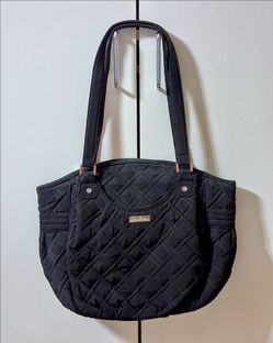 Vera Bradley Black Microfiber Trapeze Shoulder Tote 12518-081 Moon Blooms