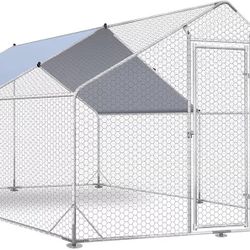 Outdoor Metal Chicken Coop Large Walk-in Poultry Cage Spire-Shaped Chicken Run with Waterproof and Anti-Ultraviolet Cover for Outside,Backyard and Far