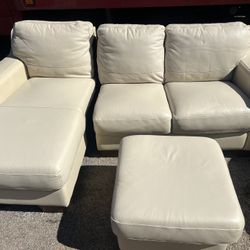 🔥 Italian Leather Sectional Sofa w/ Chaise + Ottoman – 