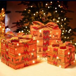 3 Pack Christmas Lighted Boxes 80 LED Light up Present Box Decorations Indoor Outdoor 